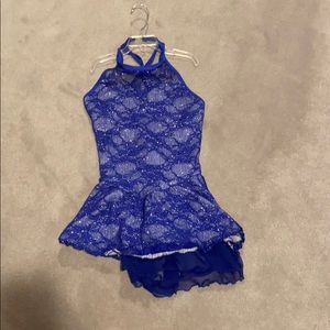 Blue glitter skating dress dance costume